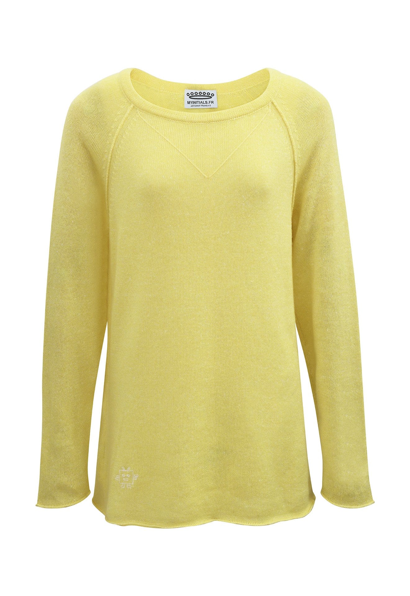 Pull sweatshirt jaune 58% cachemire 42% lin tricoté en France