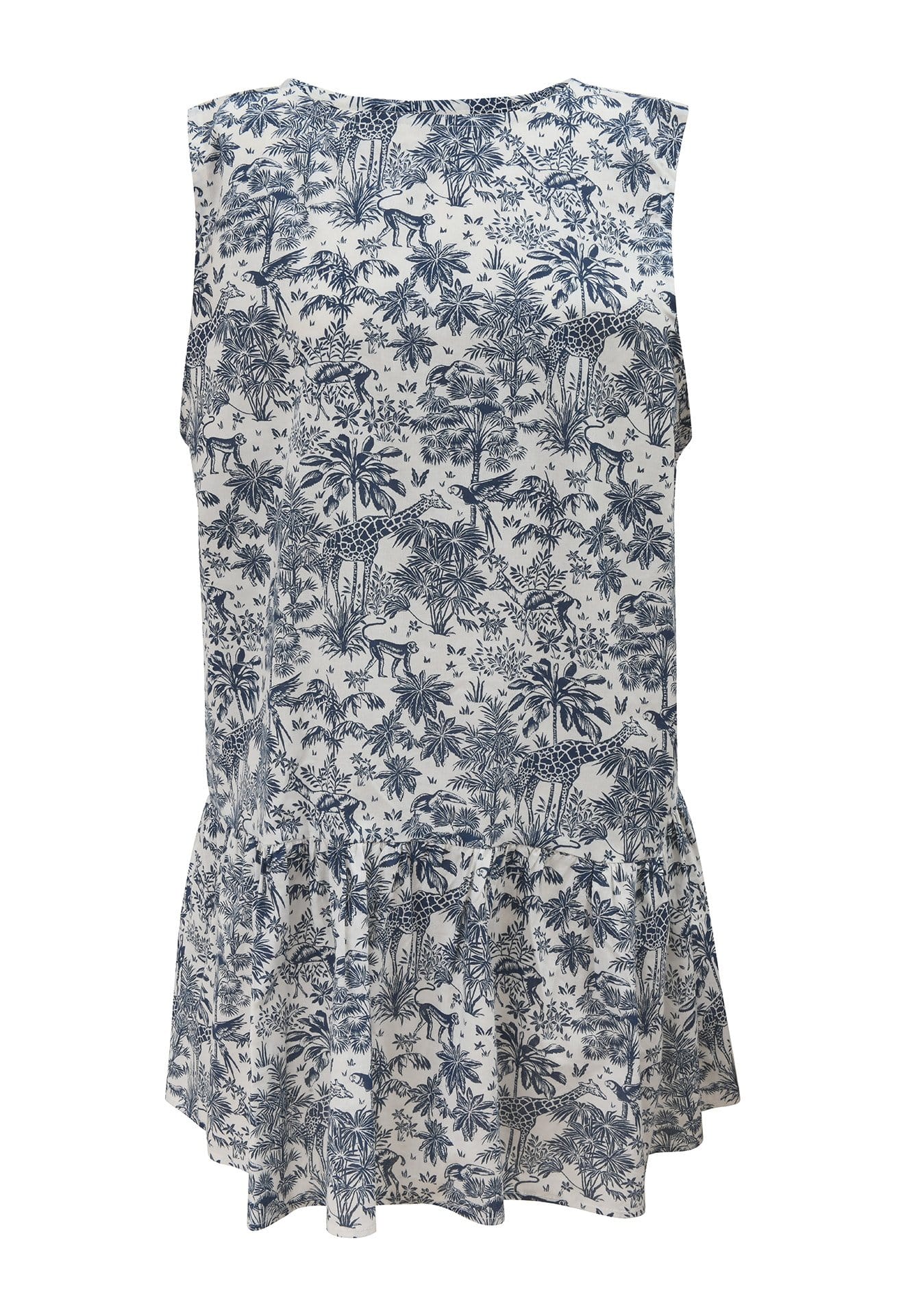 Robe à volant en toile de Jouy jungle marine fabriquée en France