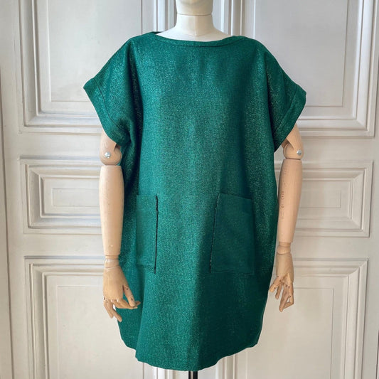 Robe en tweed vert sapin tissé et fabriquée en France