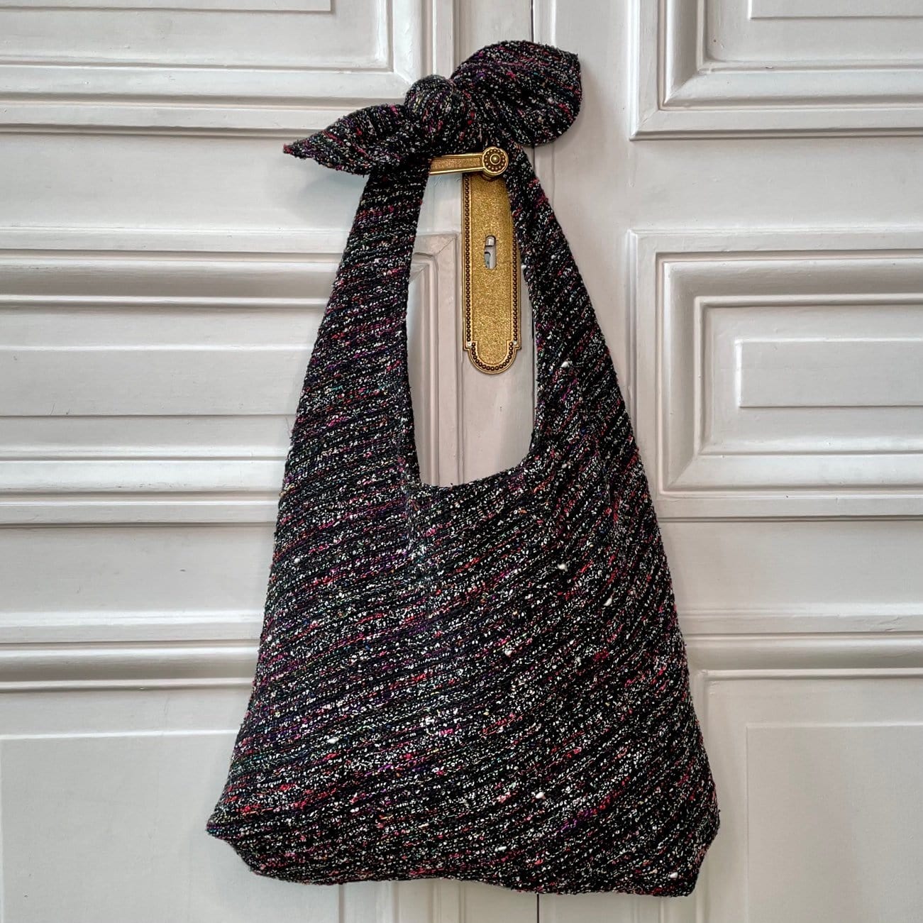 Sac Angèle en tweed noir, rouge, rose, vert et blanc
