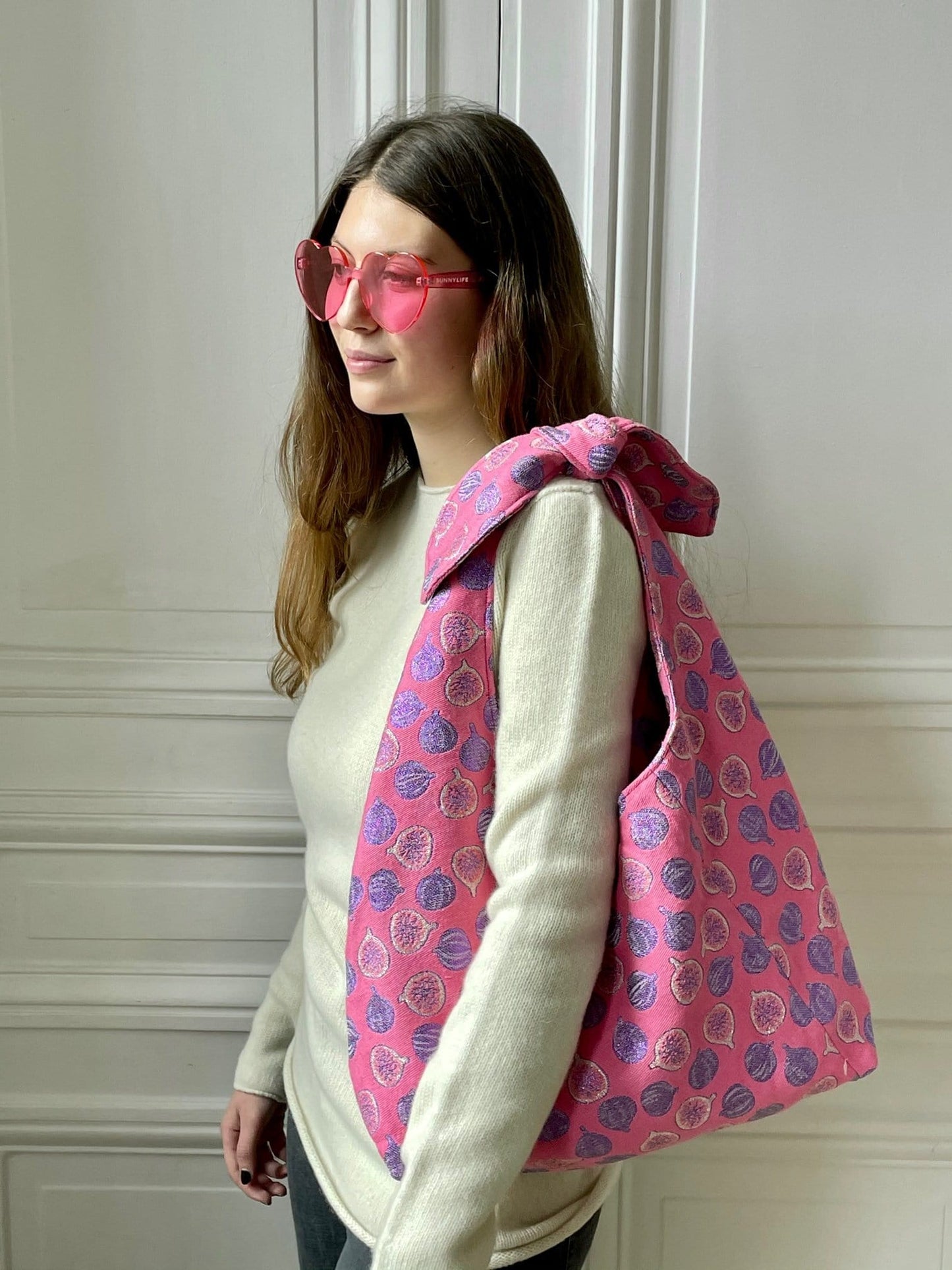 Sac Angèle en tweed figues rose, lilas et argenté tissé et fabriqué en France