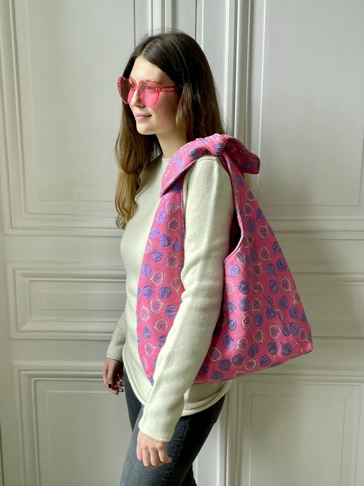 Sac Angèle en tweed figues rose, lilas et argenté tissé et fabriqué en France