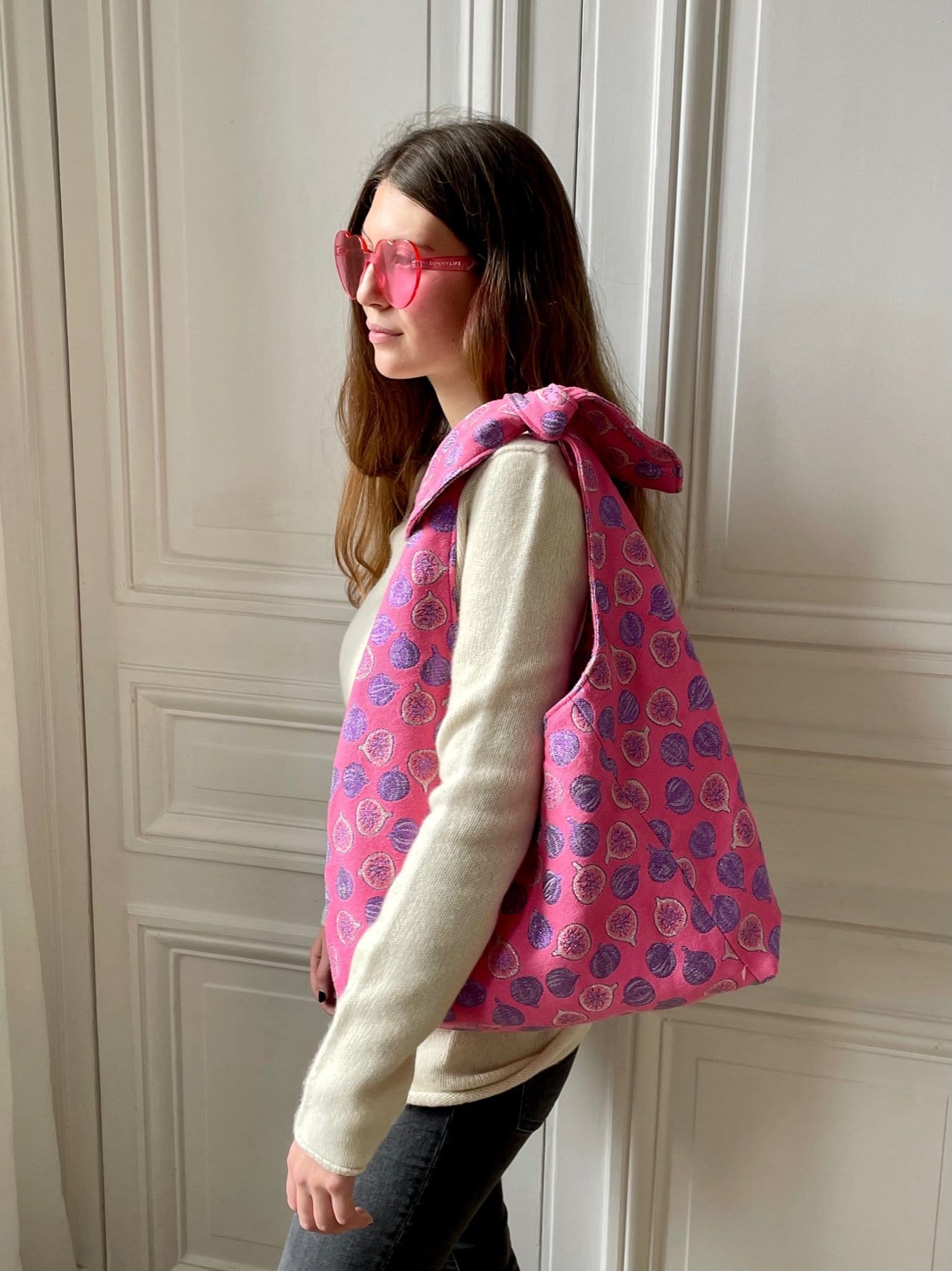 Sac Angèle en tweed figues rose, lilas et argenté tissé et fabriqué en France