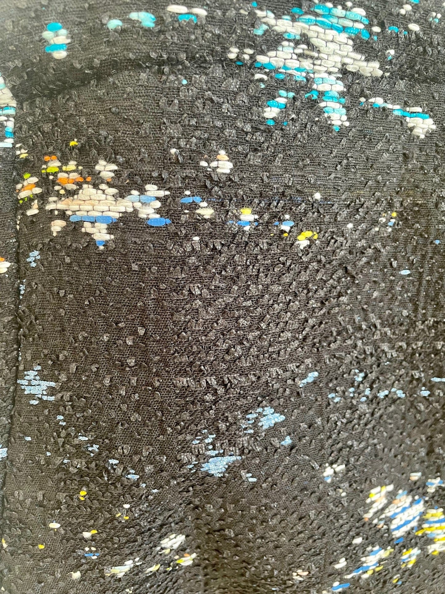 Sac Sébastien en tweed bleu, blanc, noir, jaune et corail tissé et fabriqué en France