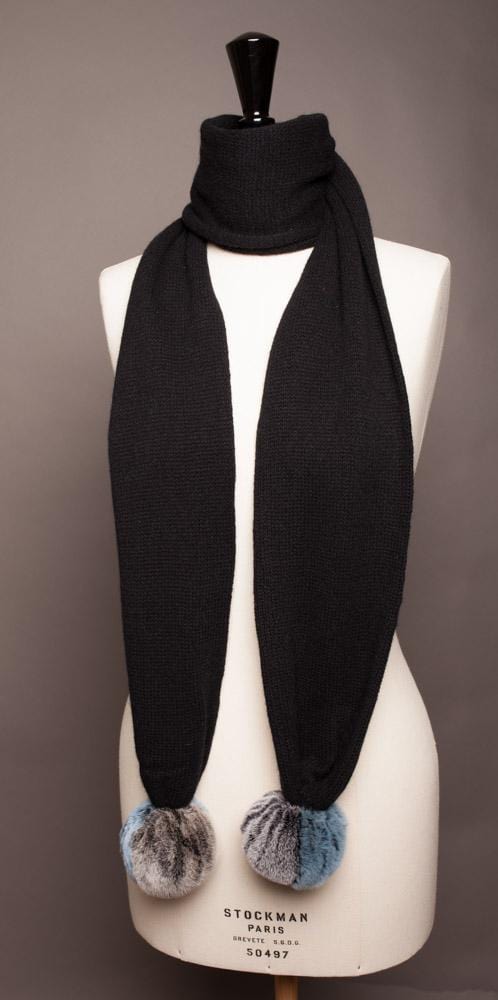 Écharpe Evesome avec pompons en fourrure maille mousseuse 100% cachemire - Evesome scarf with fur pompoms frosted mesh 100% cashmere