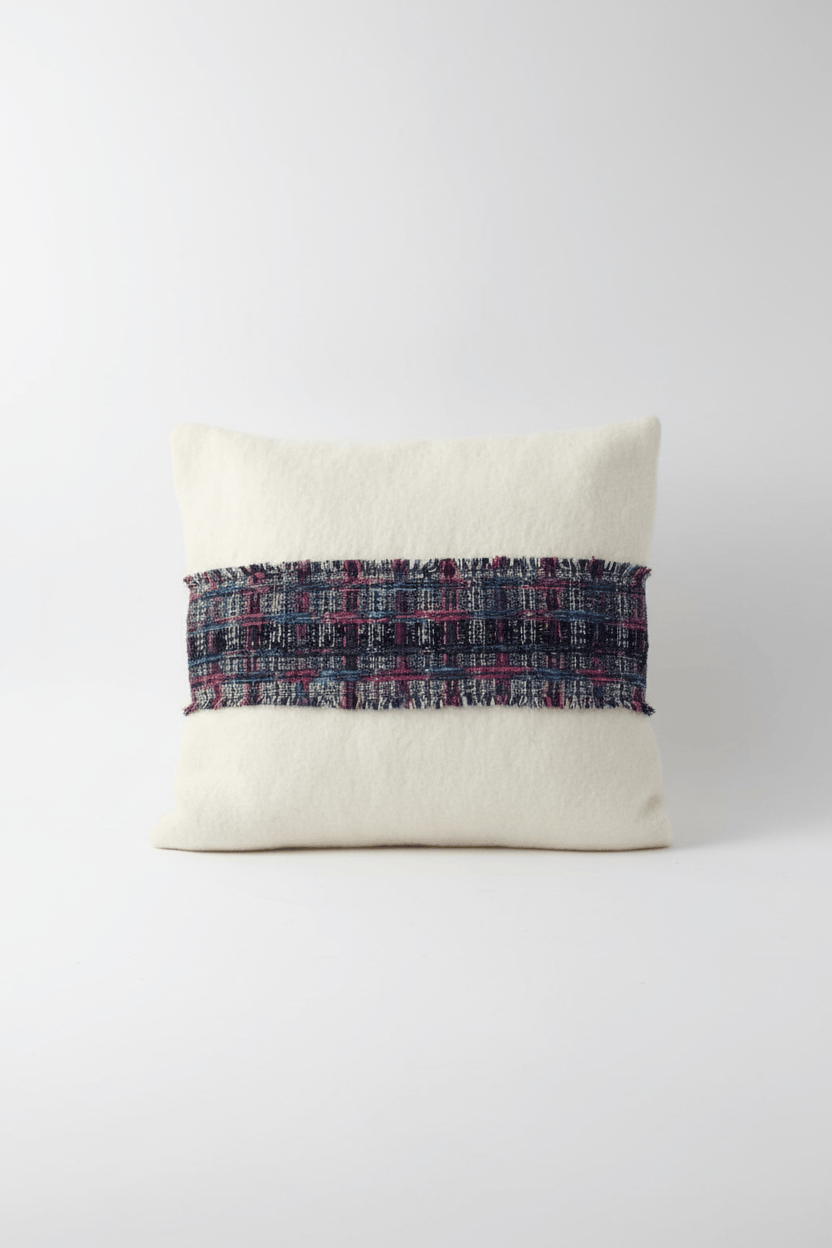 Coussin 100% laine avec bandeau en tweed fabriqué en France