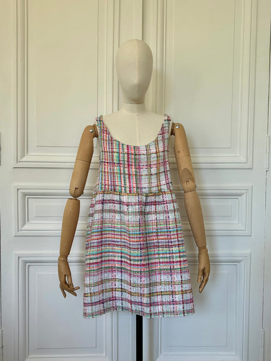 Robe 60’s en tweed multicolore tissé et fabriquée en France