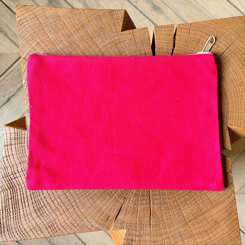 Grande pochette boîte de sardines carreaux rose et jaune 22x15 cm