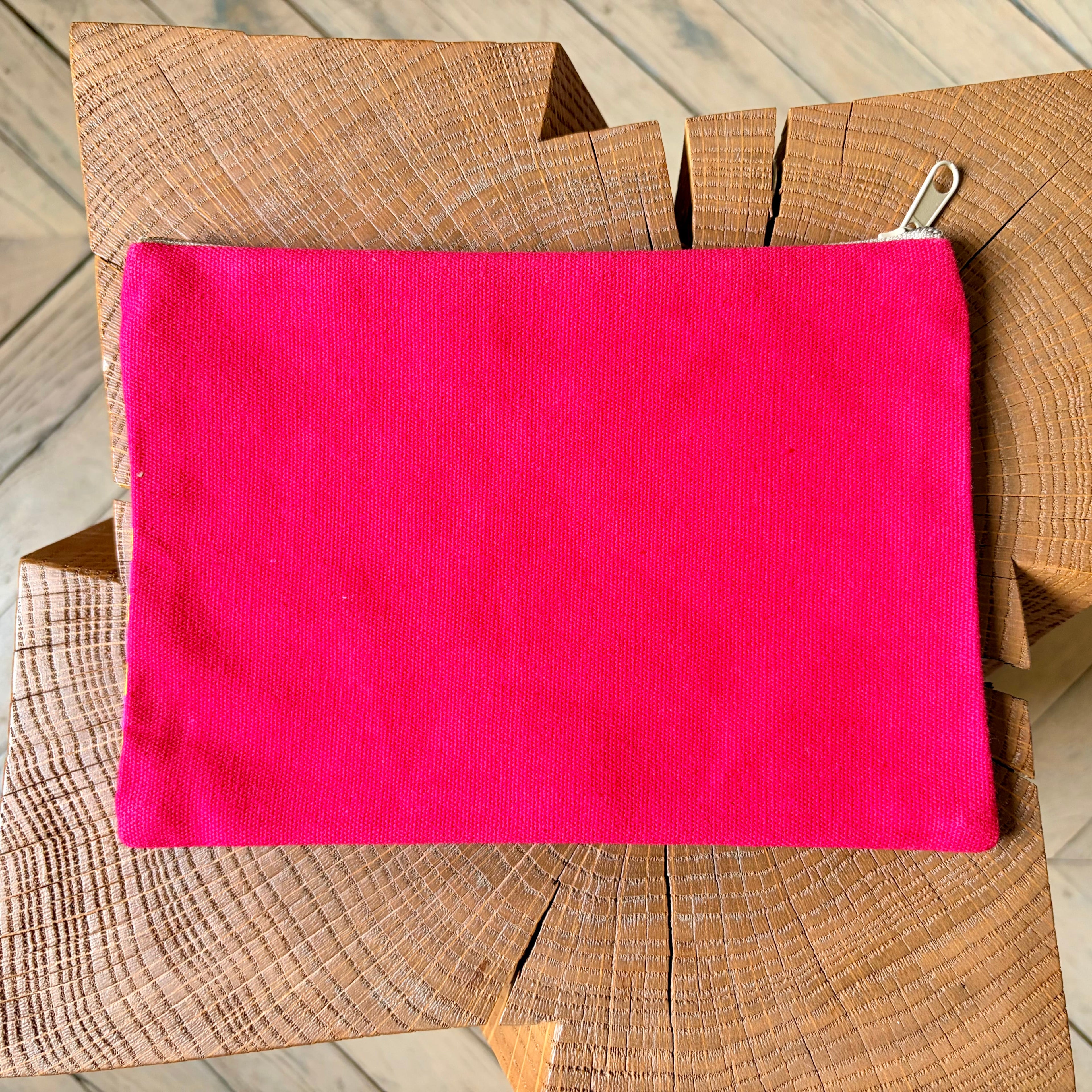Grande pochette boîte de sardines carreaux rose et jaune 22x15 cm