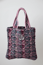 Mini sac Bienvenue en tweed lilas, rose et marine tissé et fabriqué en France