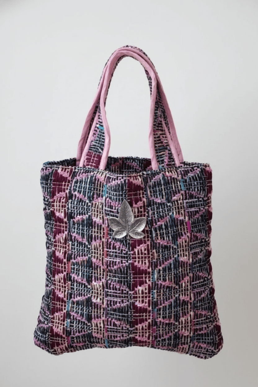 Mini sac Bienvenue en tweed lilas, rose et marine tissé et fabriqué en France