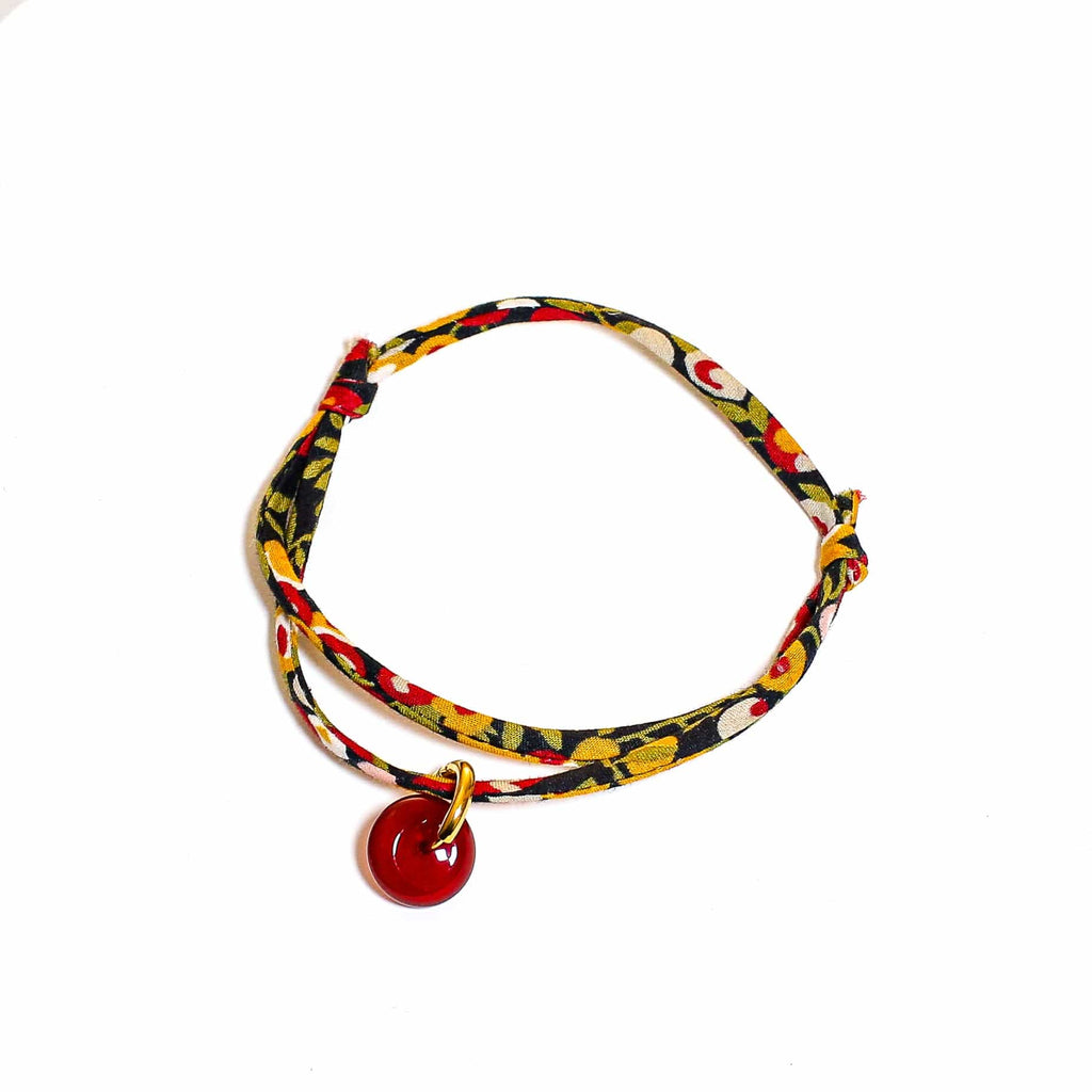 Bracelet en Liberty de coton, Cornaline et acier inoxydable