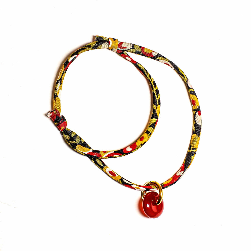 Bracelet en Liberty de coton, Cornaline et acier inoxydable