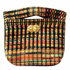 Pochette Agathe en tweed rose, jaune, turquoise, orange, vert et noir tissé et fabriquée en France