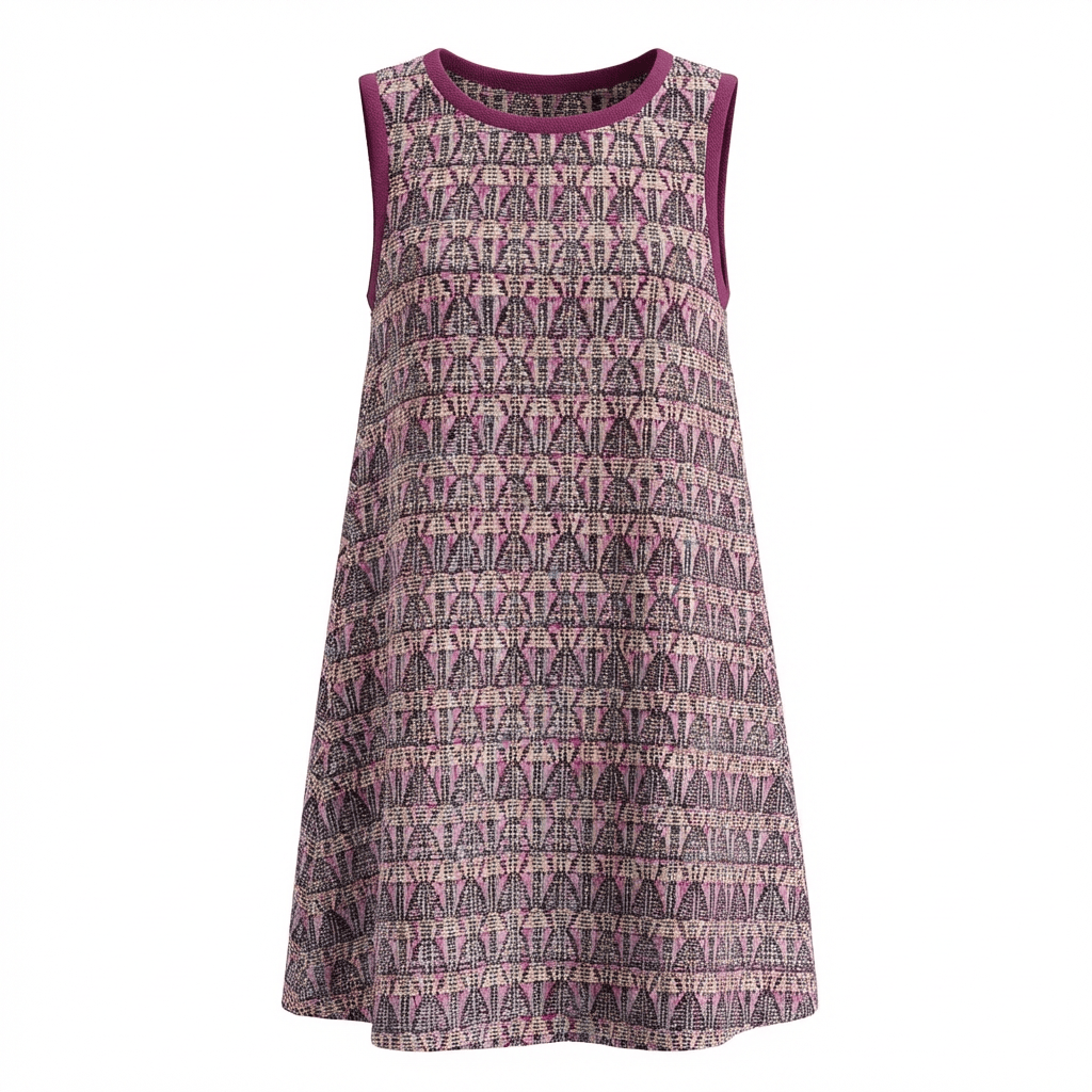 Robe en tweed multicolore sans manches fabriquée en France