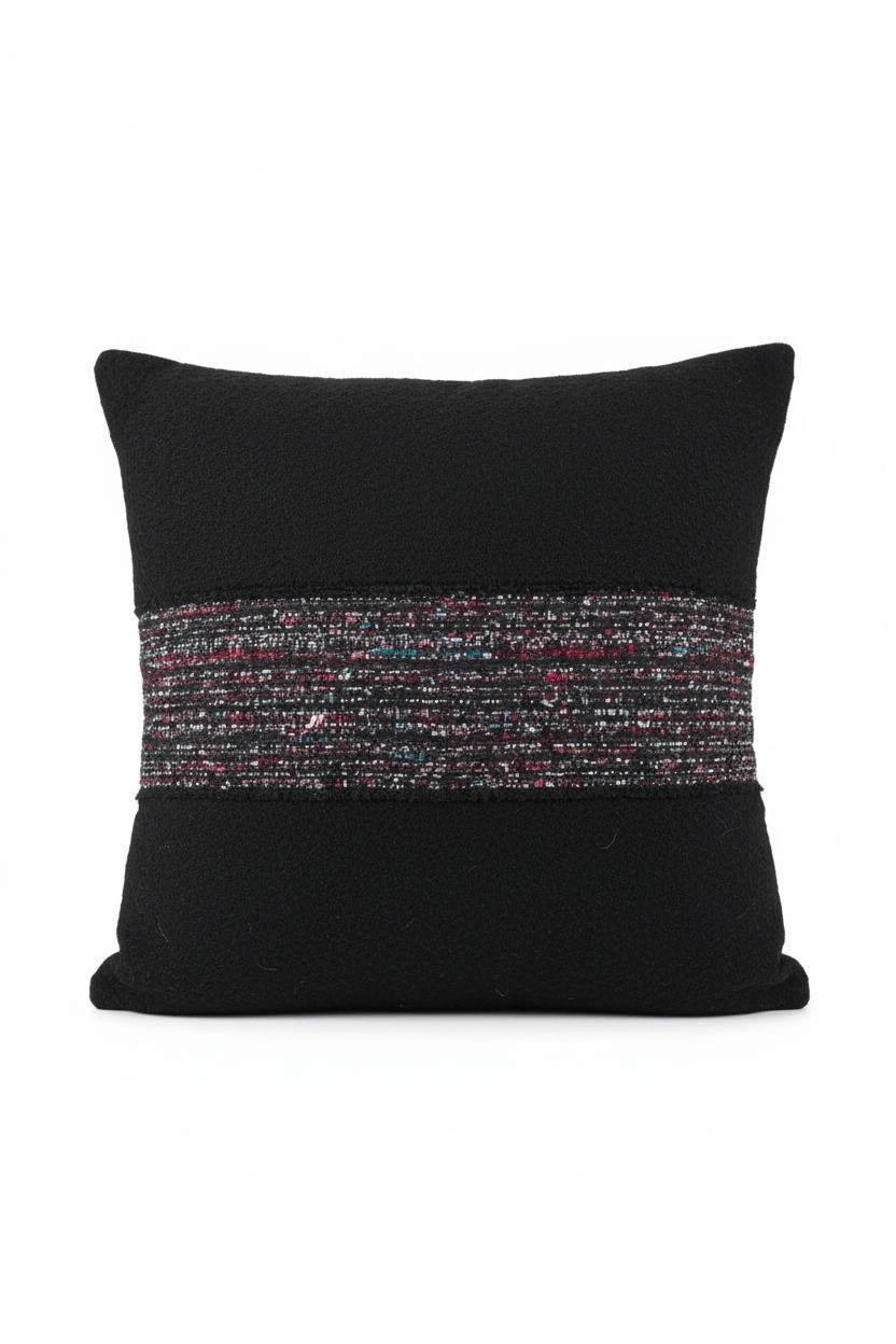 Coussin 100% laine avec bandeau en tweed fabriqué en France