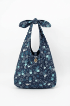 Sac Angèle en tweed méduses bleu marine, turquoise et argenté tissé et fabriqué en France