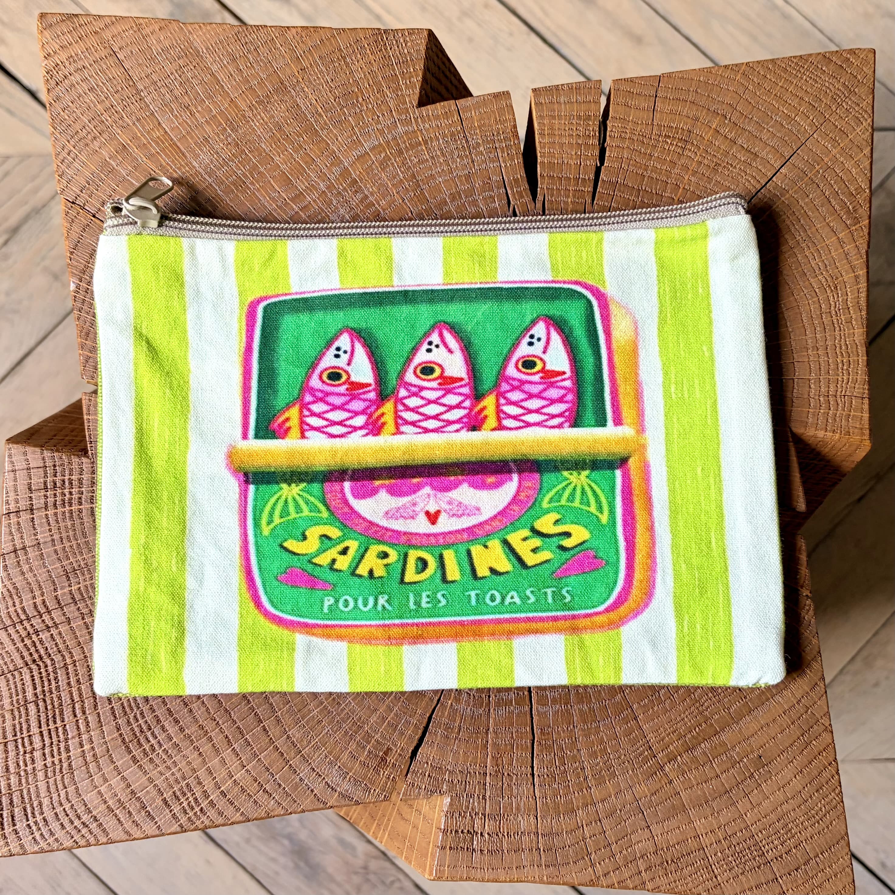 Grande pochette plate boîte de sardines roses 22x15 cm