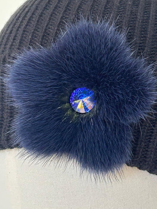 Bonnet noir à fines cotes tricoté en France 100% merinos