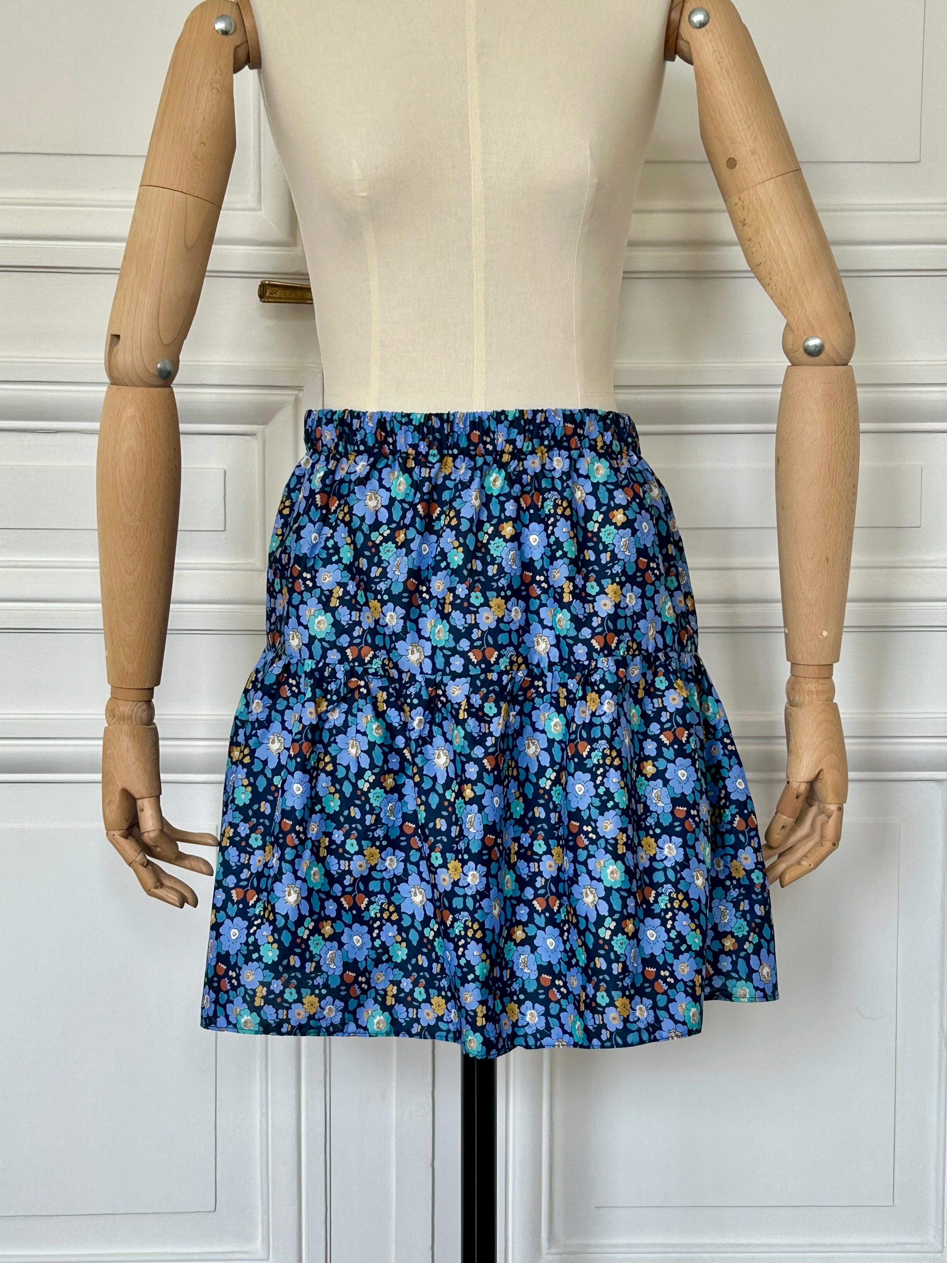 Jupe en Liberty de coton à taille élastiquée fabriquée en France
