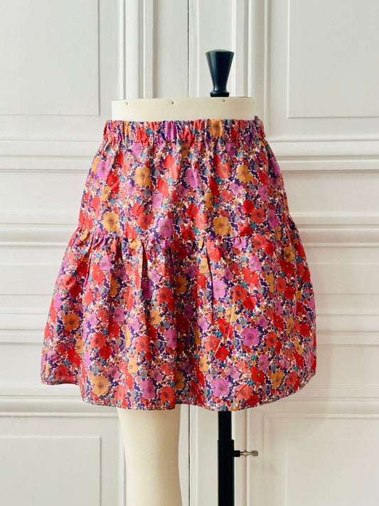 Jupe en Liberty de coton à taille élastiquée fabriquée en France