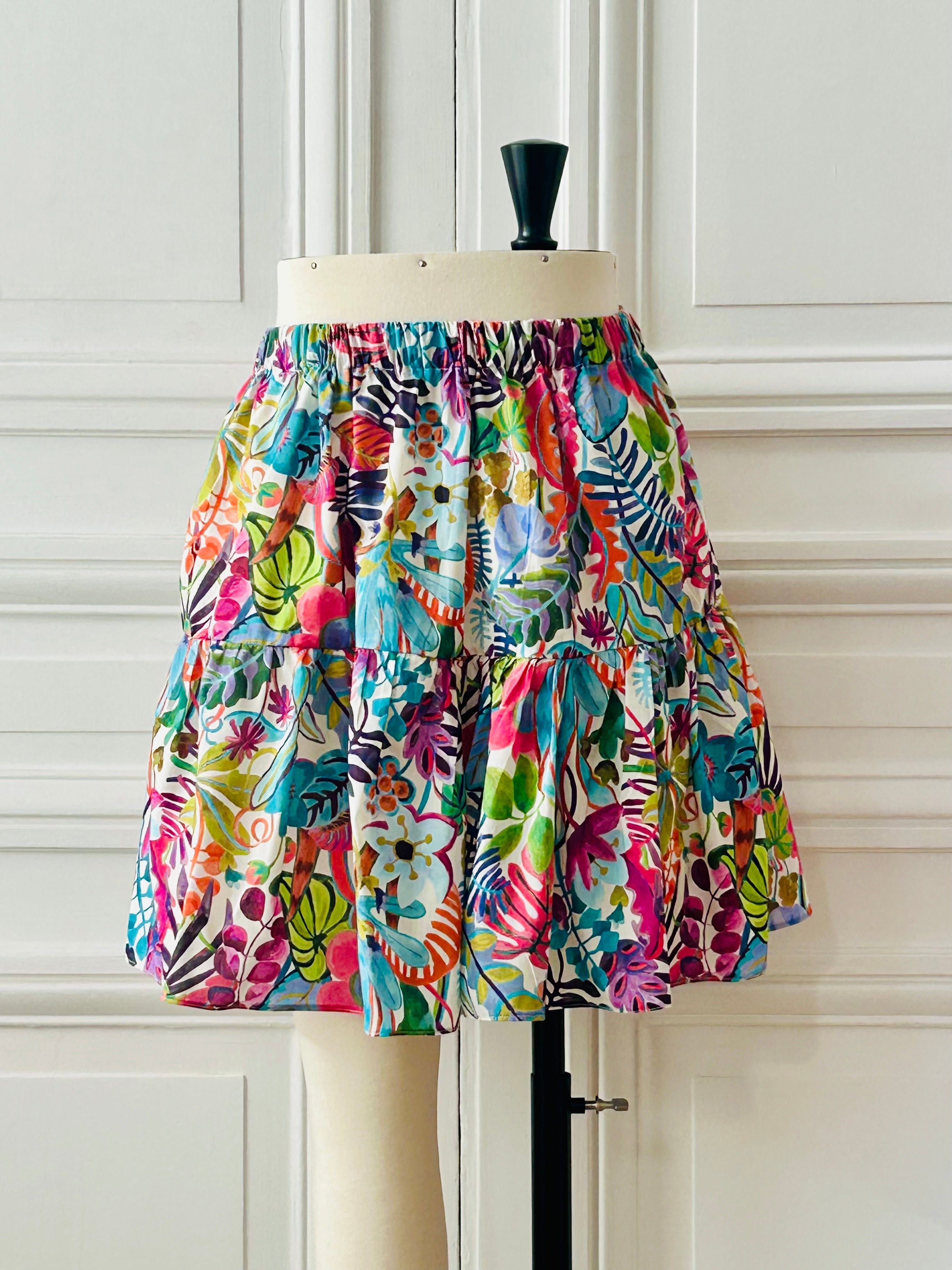 Jupe en Liberty de coton à taille élastiquée fabriquée en France