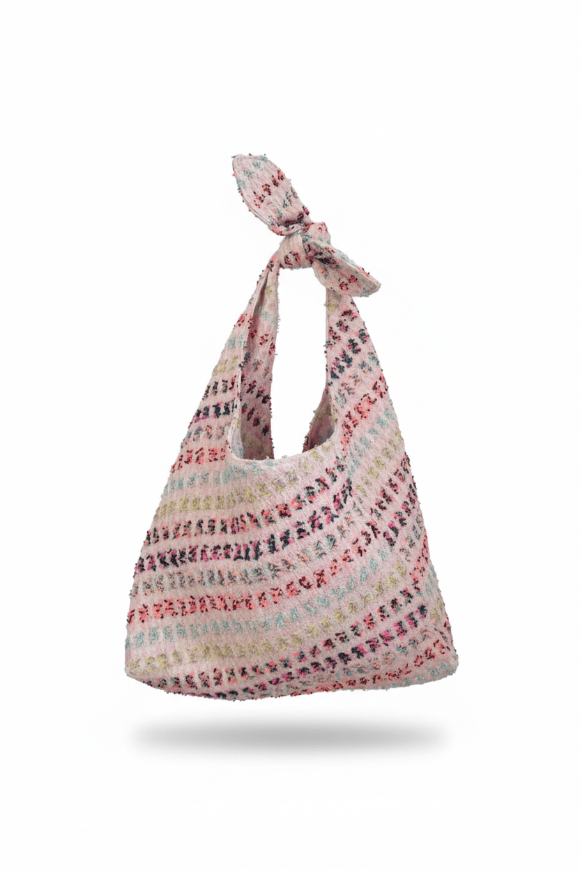 Sac Angèle en tweed rose, orange, bleu ciel et vert tissé et fabriqué en France