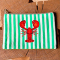 Grande pochette plate homard rayé vert 22x15 cm