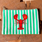 Grande pochette plate homard rayé vert 22x15 cm