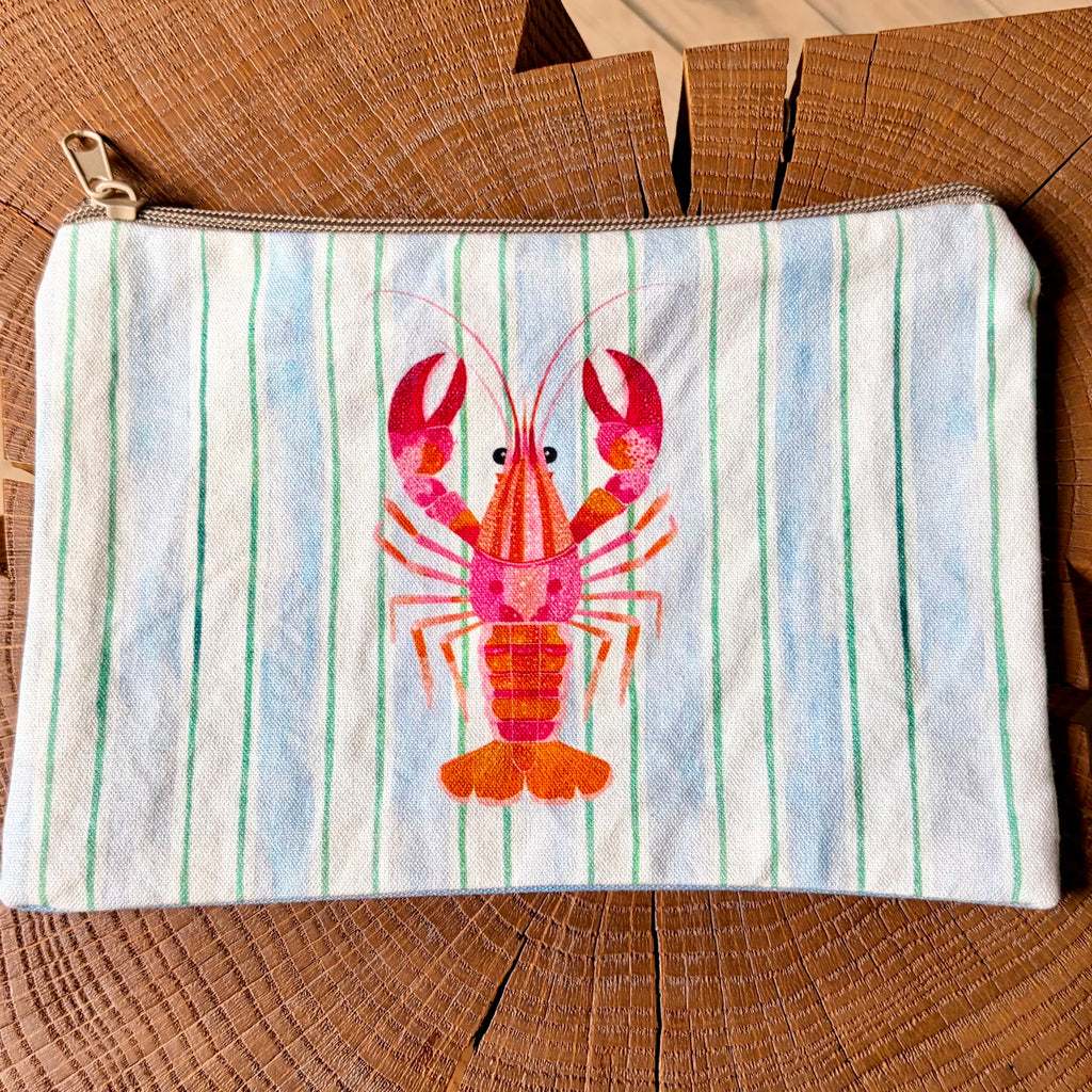 Grande pochette plate homard rayures ciel 22x15 cm