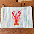 Grande pochette plate homard rayures ciel 22x15 cm