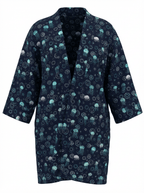 Kimono en tweed bleu, turquoise et argent méduses tissé et fabriqué en France