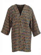 Kimono en tweed jaune, bleu, orange, turquoise et noir et fabriqué en France