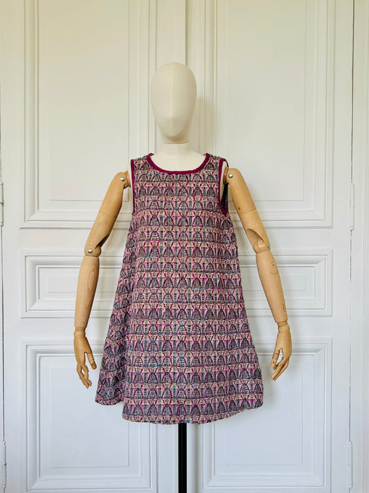 Robe en tweed multicolore sans manches fabriquée en France