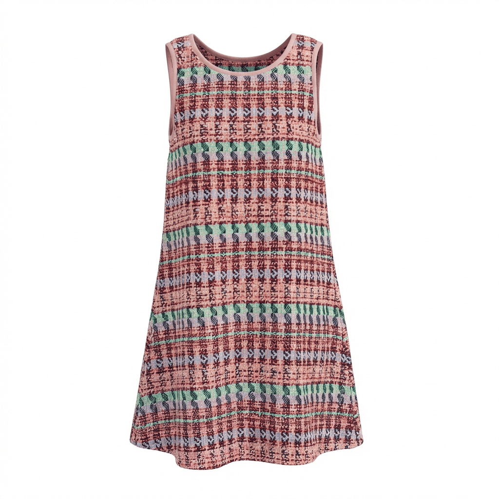 Robe en tweed multicolore sans manches fabriquée en France