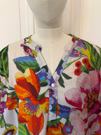 Robe mi longue col mao imprimée en coton