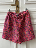 Short en tweed rose, noir, violet et jaune fabriqué en France