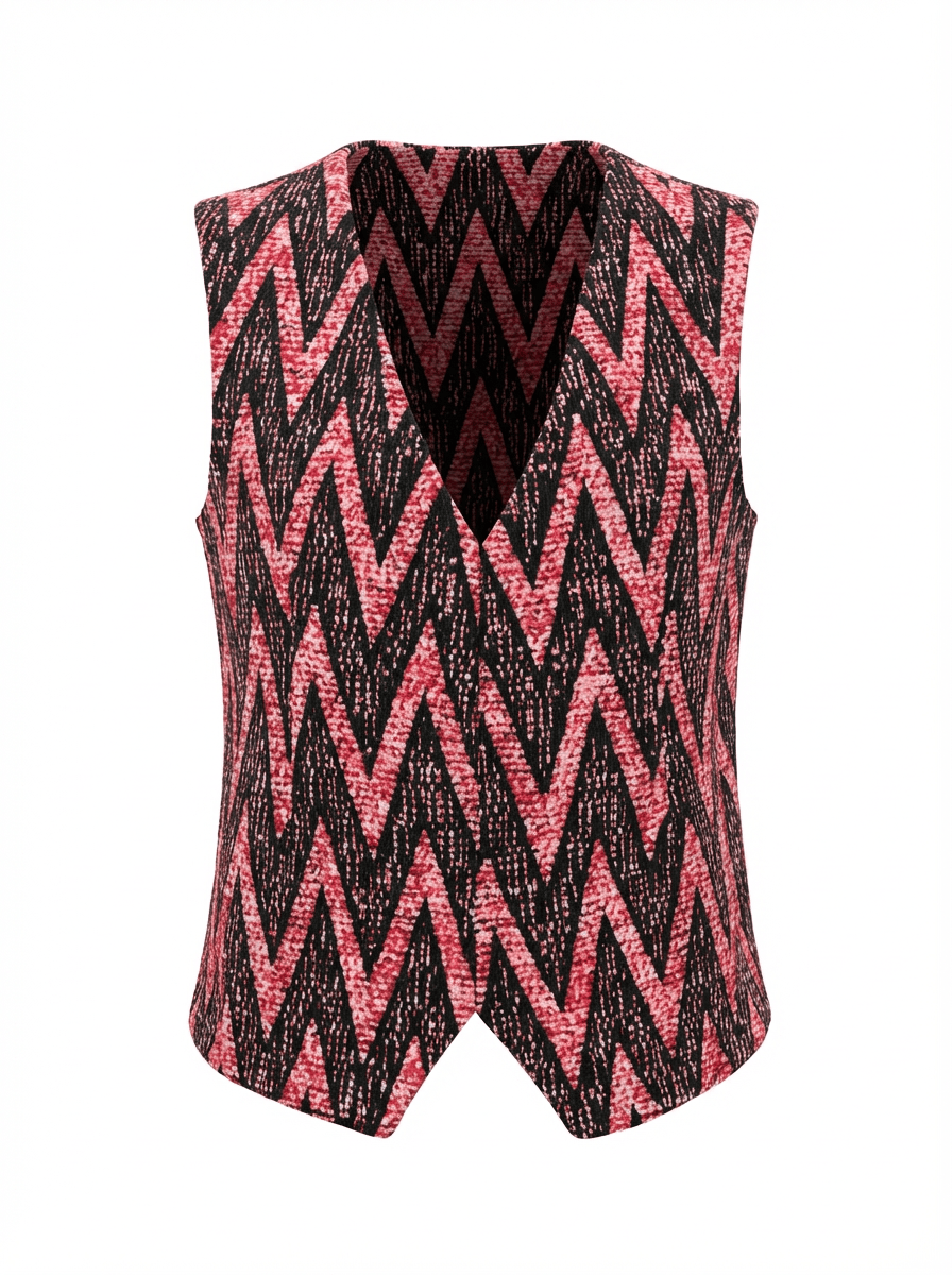 Gilet en tweed noir et rose fabriqué en France