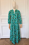 Robe longue à manches longues et volants verte