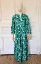 Robe longue à manches longues et volants verte
