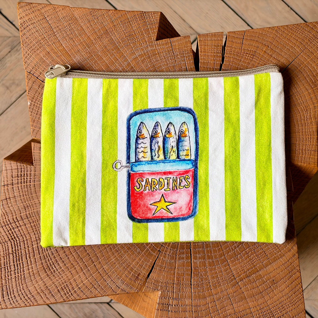 Grande pochette boîtes de sardines rouge 22x15 cm