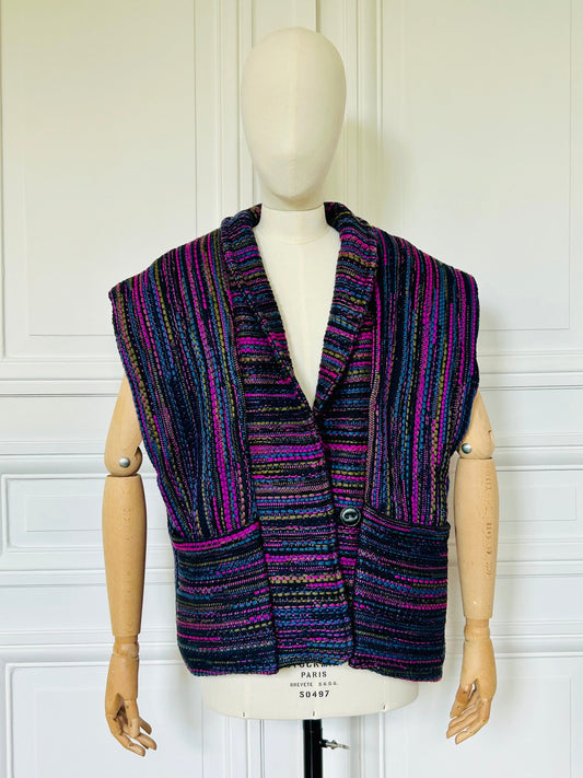 Veste sans manches en tweed multicolore fabriqué en France