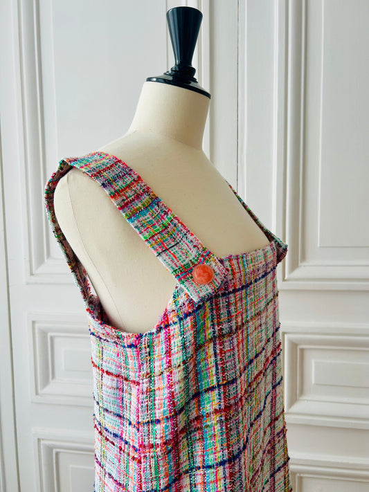 Robe 60’s en tweed multicolore tissé et fabriquée en France