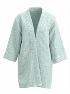 Kimono en tweed vert d'eau et blanc tissé et fabriqué en France