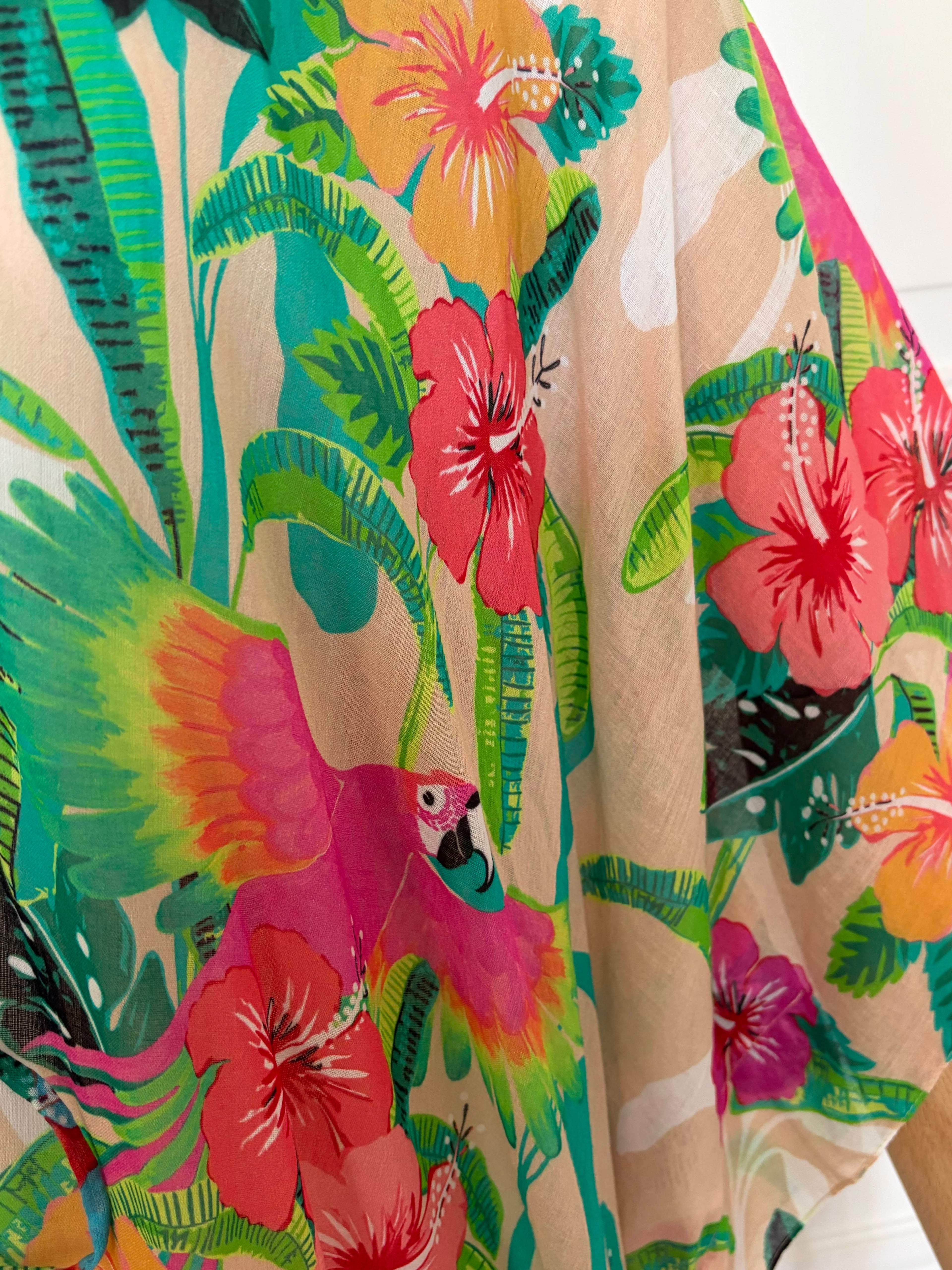 Manteau de plage imprimé perroquets en coton
