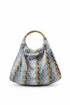 Sac Marcel en tweed jaune moutarde, marron, bleu, vert d'eau et corail tissé et fabriqué en France