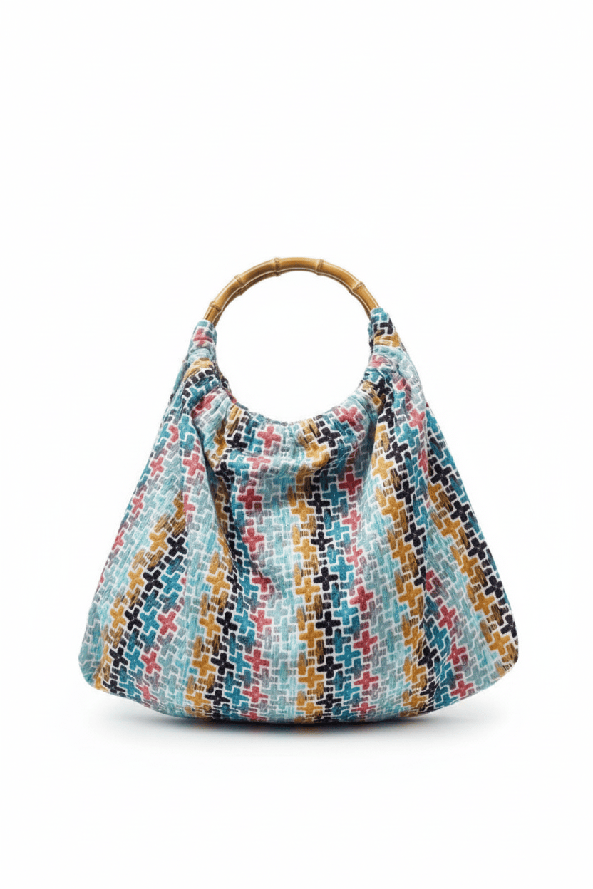 Sac Marcel en tweed jaune moutarde, marron, bleu, vert d'eau et corail tissé et fabriqué en France