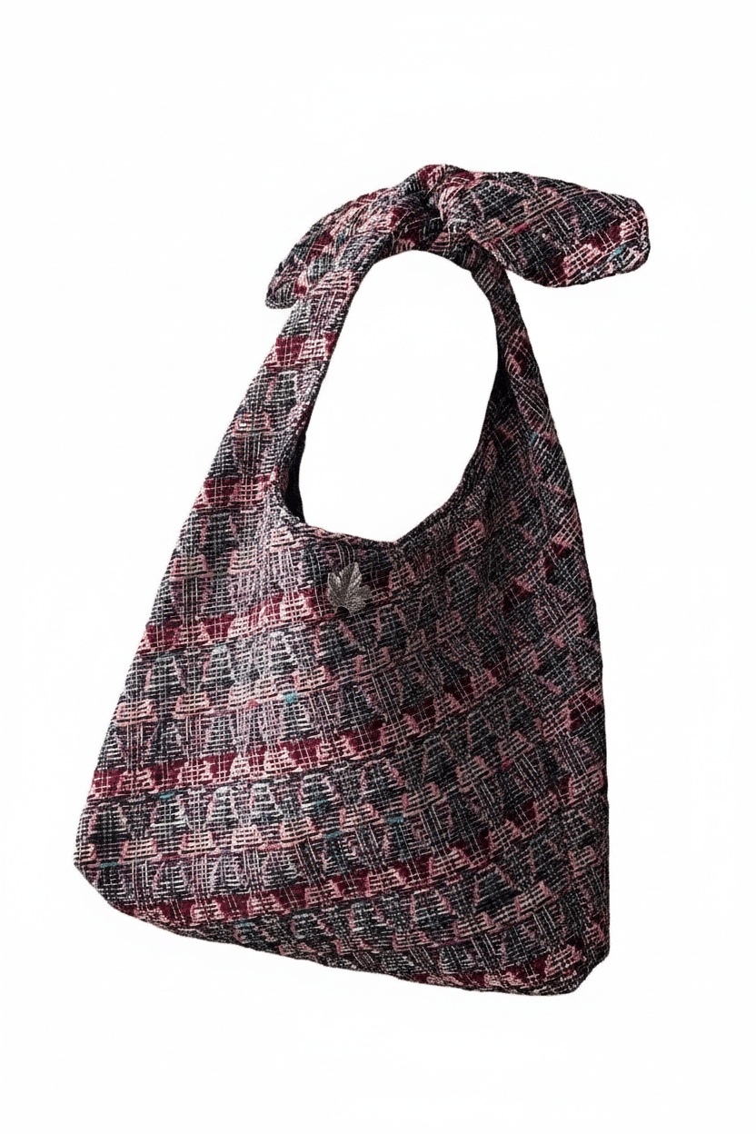 Sac Angèle en tweed bleu marine, lilas et rose tissé et fabriqué en France