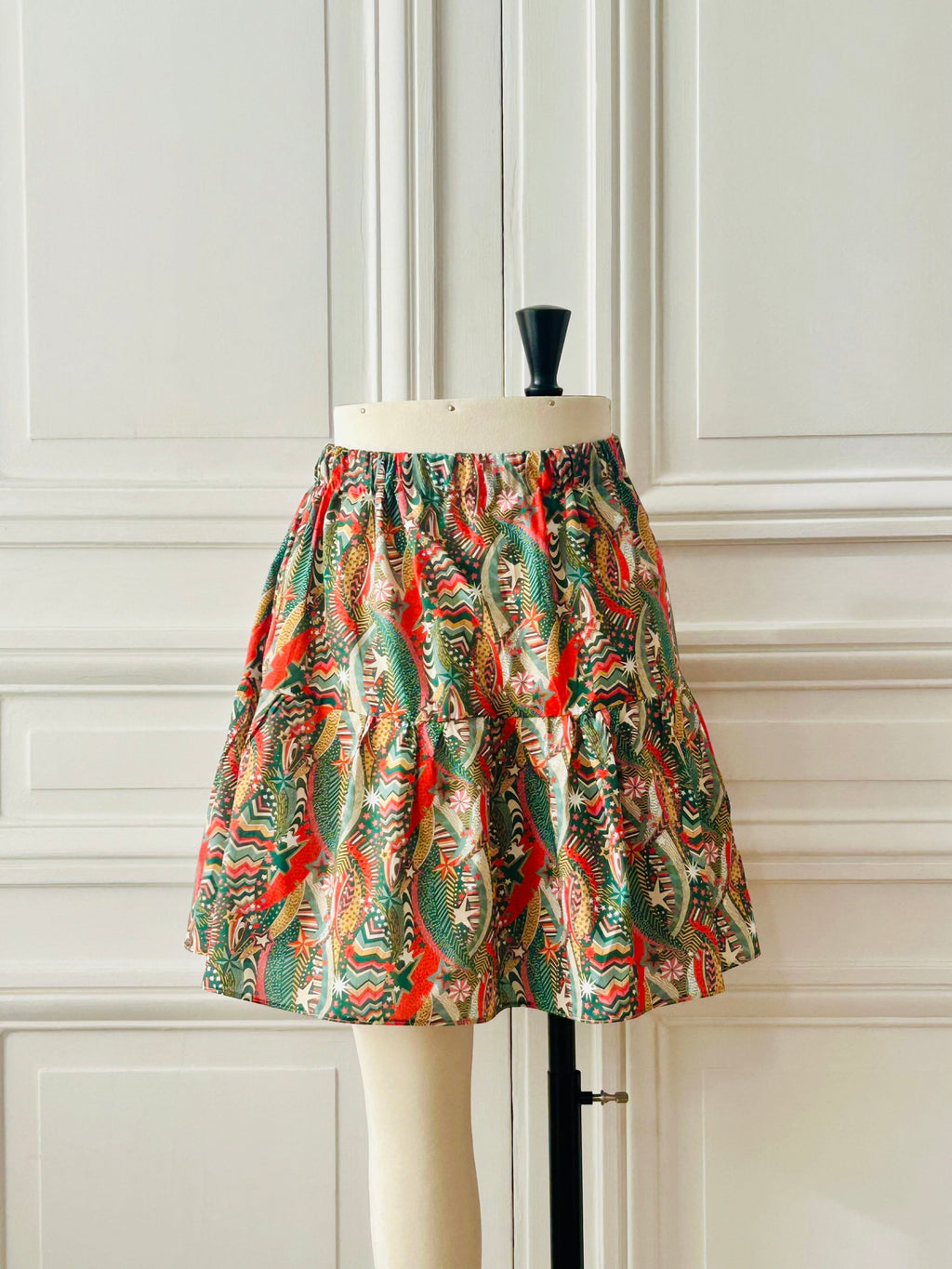Jupe en Liberty de coton à taille élastiquée fabriquée en France