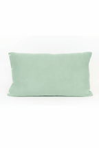 Coussin 61x28 cm vert d'eau tricoté en France 58% cachemire 42% lin